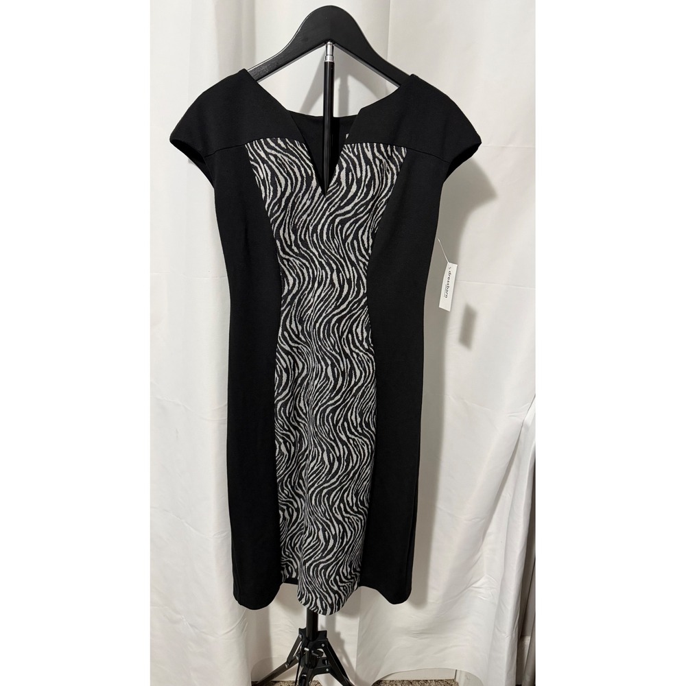 Dressbarn Womens Zebra Print Sheath Dress Black White Cap Sleeve Size 4 NWT